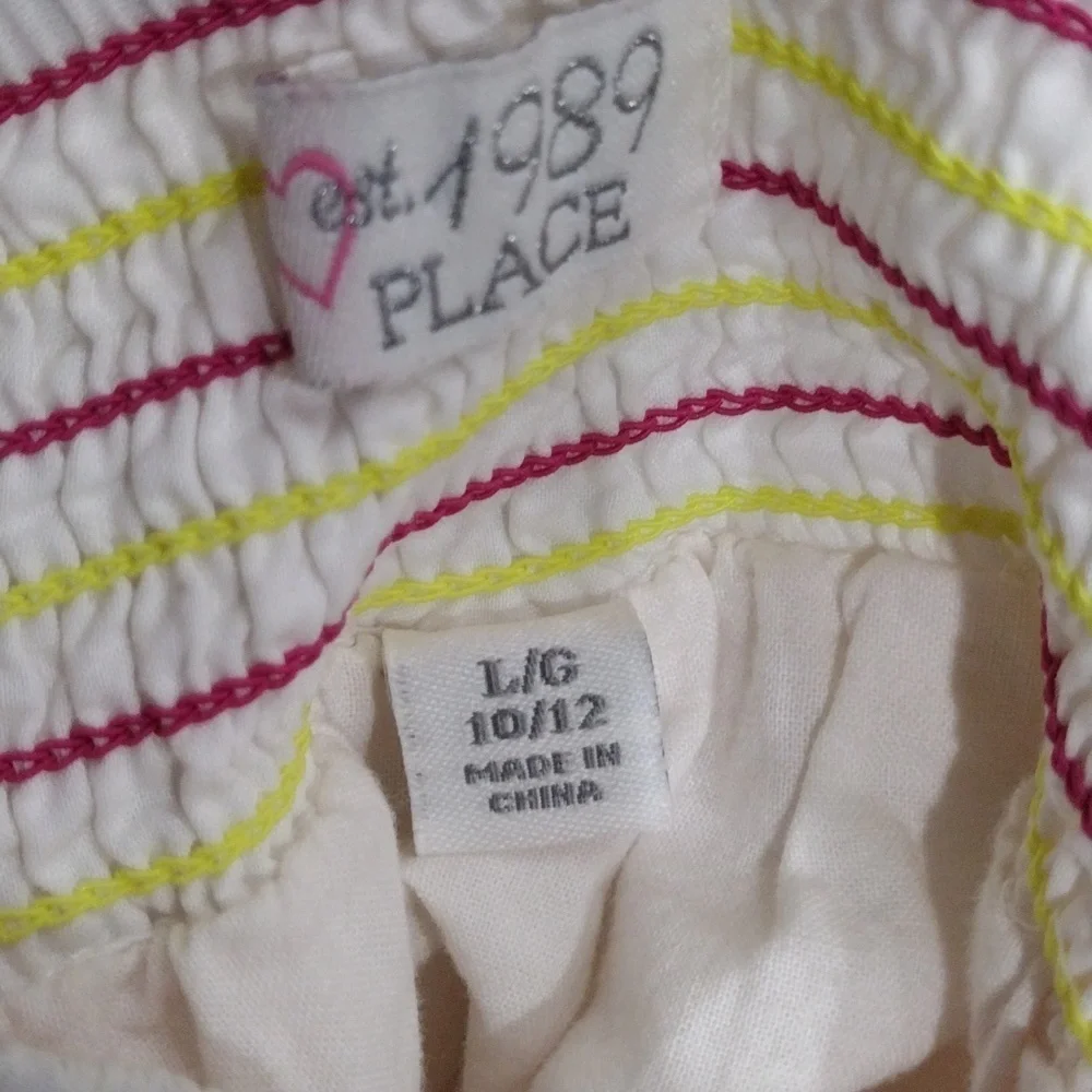 Place & Poof Girl Size 10/12 Colorful Skirt & Long Sleeve Open Top - Excellent